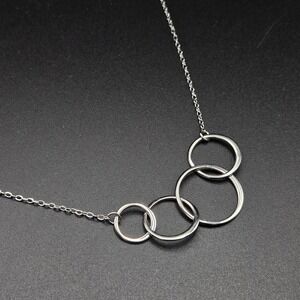Sterling Silver 4 Interlocking Circles Necklace S925 Generations Family Pendant